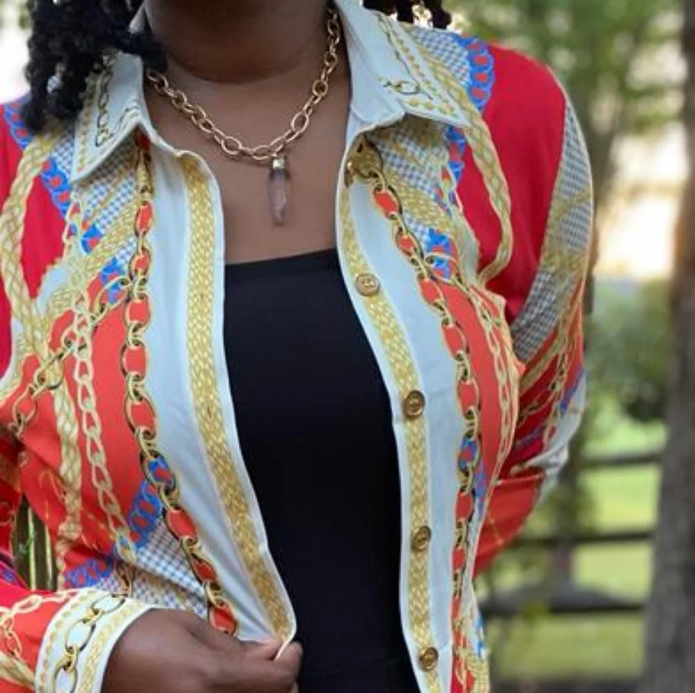 Flying Tomato Chain Patterned Buttoned Front Dress -Easy care fabric! - Picture 10 of 16